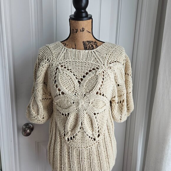 Boho Knitted Cream Dress Size Small - Picture 2 of 9